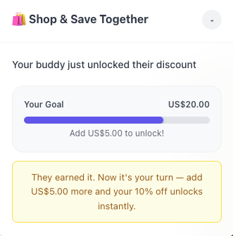 BuddyBoost popup when a buddy unlocks their discount